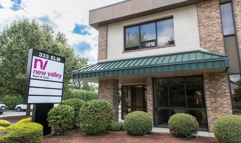 Outside the building of the New Valley Bank & Trust West Springfield Branch